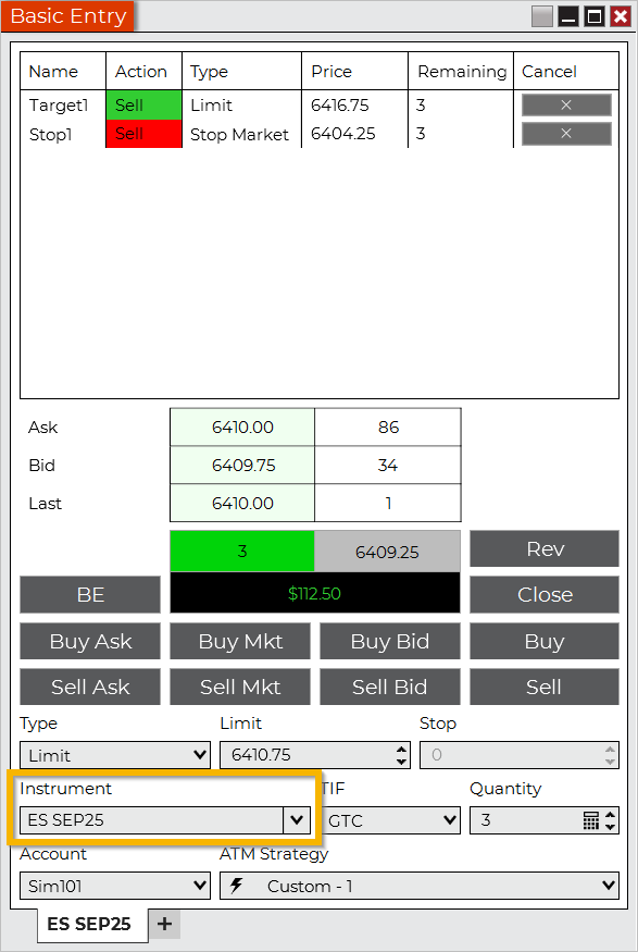 Basic Entry - NinjaTrader Desktop