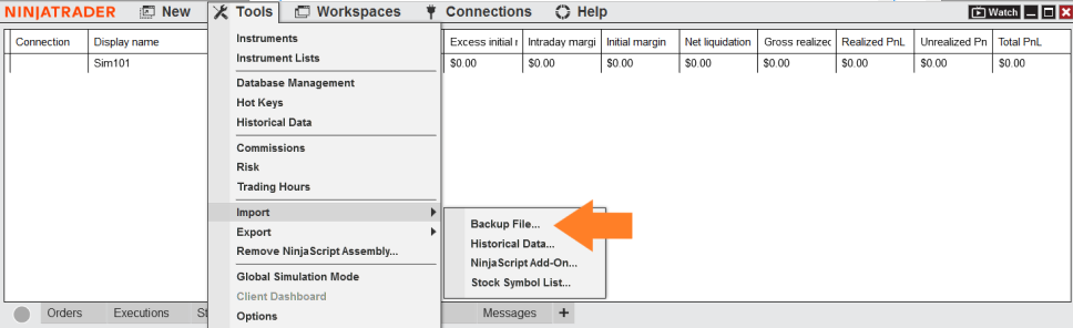 Importing a Workspace - NinjaTrader Desktop