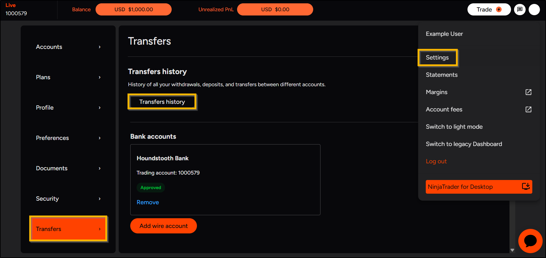 Status of Deposit or Withdrawal
