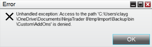 Unhandled exception: Access to the path '' is denied - OneDrive Error