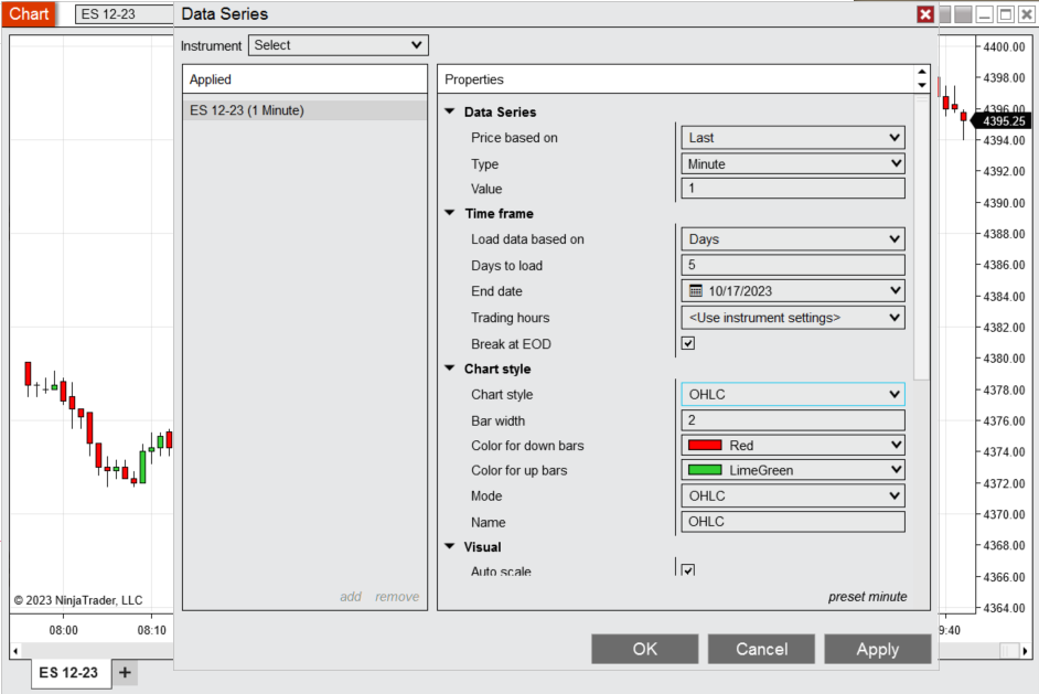 Changing Chart Style - NinjaTrader Desktop