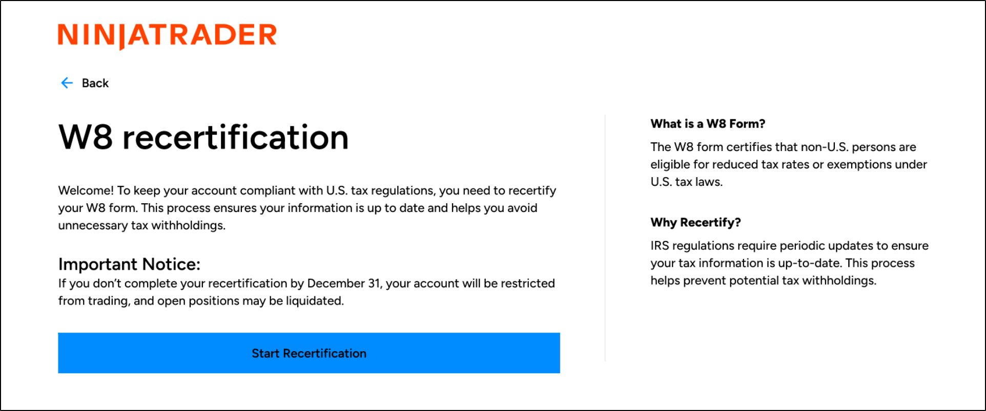 W-8 Recertification
