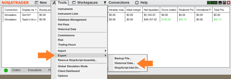Exporting Historical Data - NinjaTrader Desktop