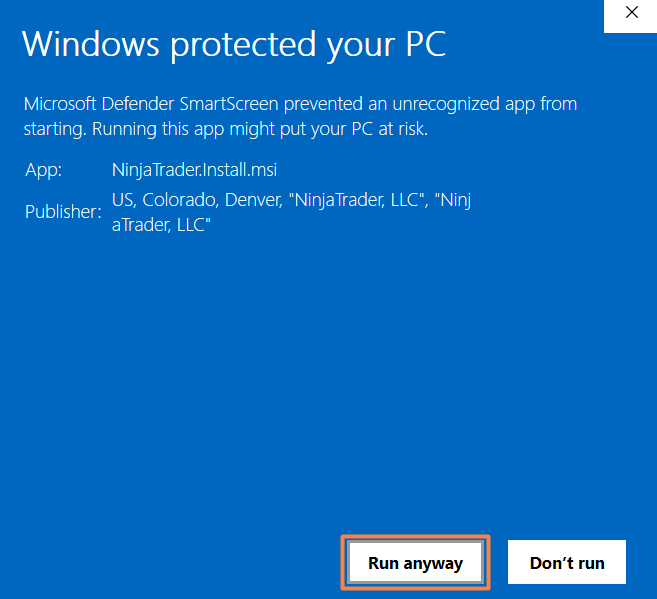 Windows Protected Your PC While Installing NinjaTrader Desktop