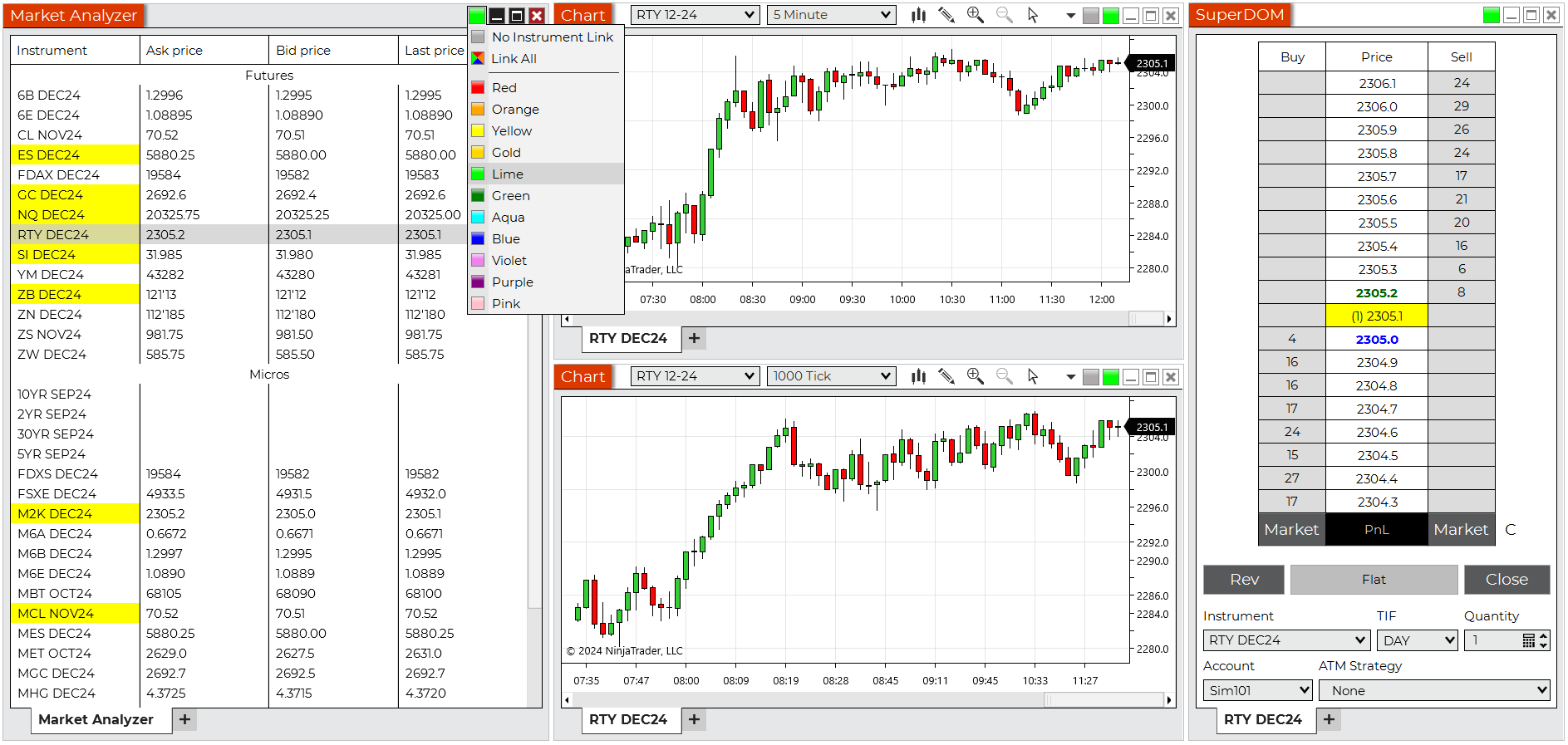 Window Linking - NinjaTrader Desktop