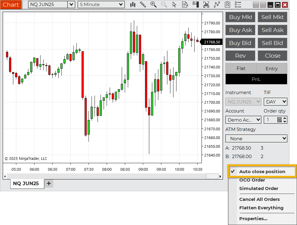Auto Close Position - NinjaTrader Desktop