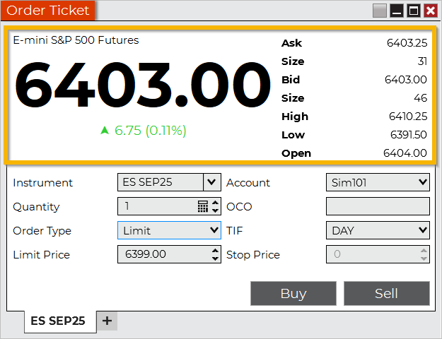 Order Ticket - NinjaTrader Desktop