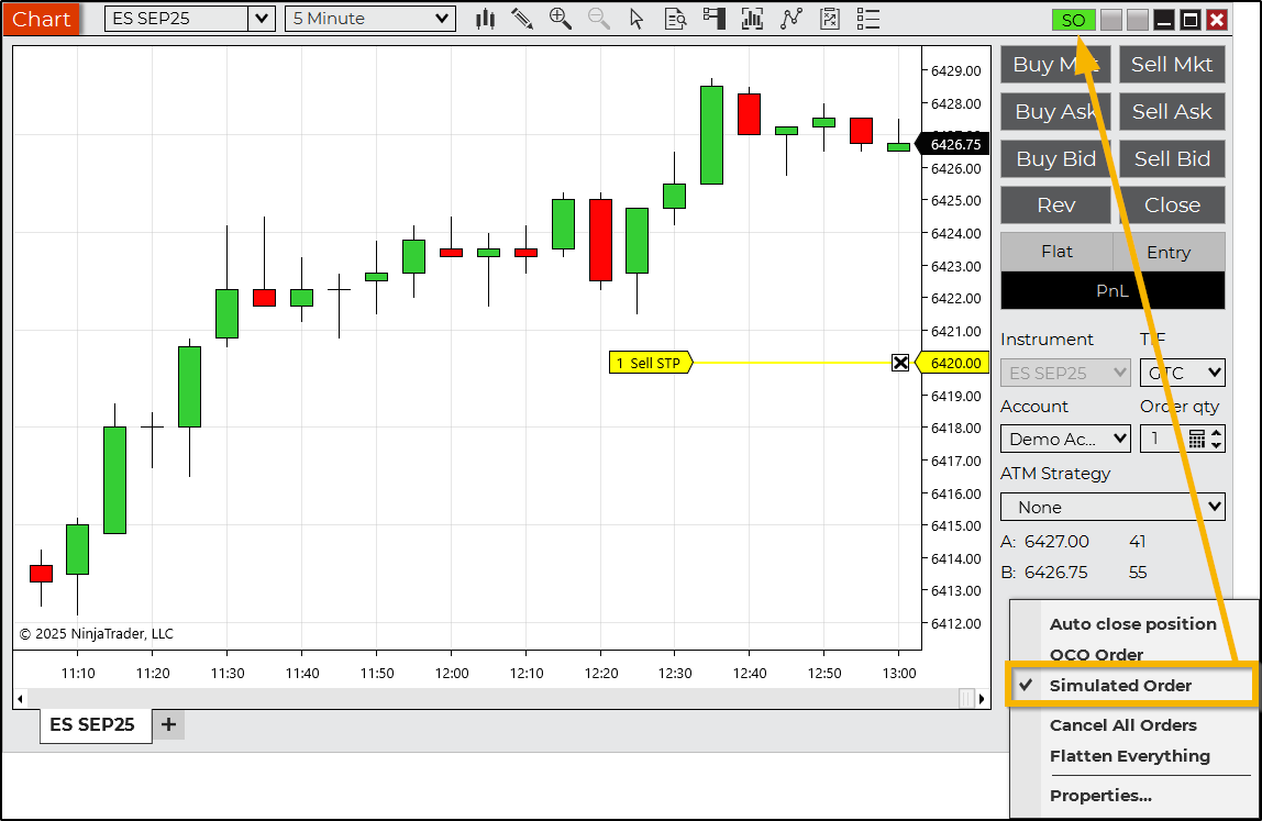 Simulated Stop Orders - NinjaTrader Desktop