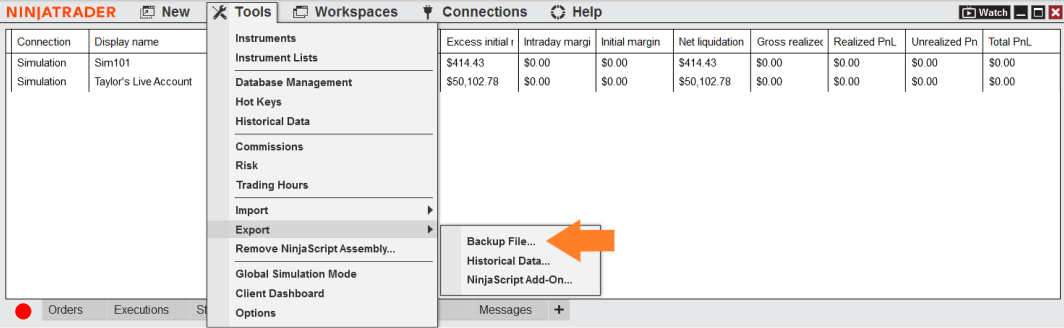 Backup & Restore - NinjaTrader Desktop