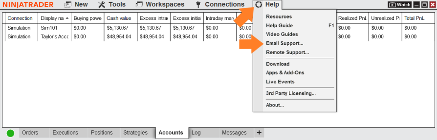 Sending NinjaTrader Desktop Log & Trace Files