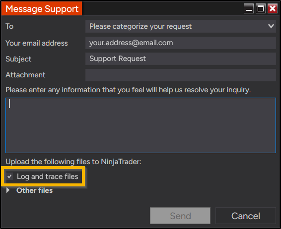 Sending NinjaTrader Desktop Log & Trace Files