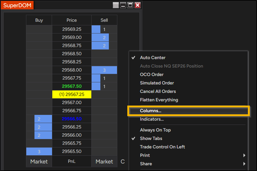 SuperDOM - NinjaTrader Desktop