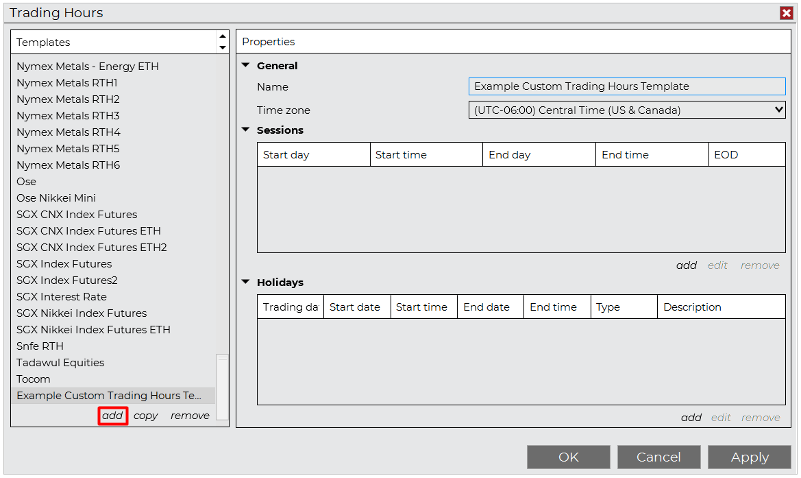 Trading Hours Templates - Desktop